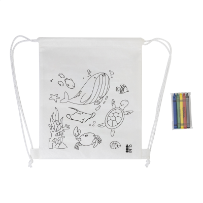 Picture of RPET COLOURING DRAWSTRING BAG, SEA in White