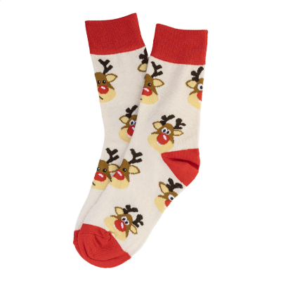 Picture of CHRISTMAS SOCKS, REINDEER in Natural