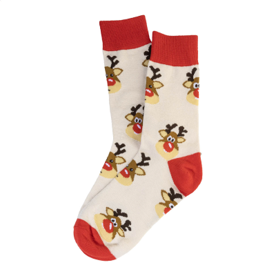 Picture of CHRISTMAS SOCKS, REINDEER in Natural