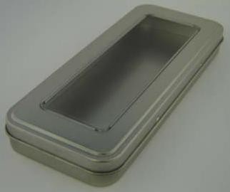 Picture of PENCIL TIN with Window Lid in Matt Silver.