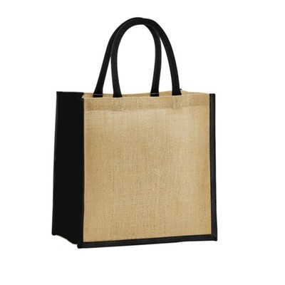 Picture of REUSABLE MIDI JUTE BAG with Black Gusset & Handles.