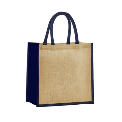 Picture of REUSABLE MIDI JUTE BAG with Navy Blue Gusset & Handles