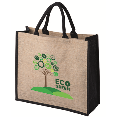 Picture of LARGE JUTE & HESSIAN BAG with 40Cm Dyed Black Cotton Padded Handles & Black Gussets