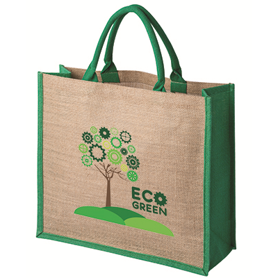 Picture of LARGE JUTE & HESSIAN BAG with 40Cm Dyed Green Cotton Padded Handles & Green Gussets
