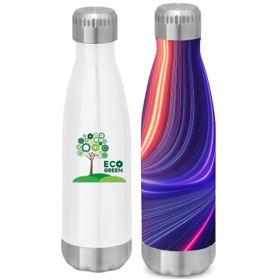 Picture of COLORADO 500ML WHITE DOUBLE WALLED FULL COLOUR DRINK BOTTLE.