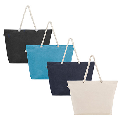 Picture of 7OZ RECYCLED POLYCOTTON BEACH BAG with Cotton Rope Handles