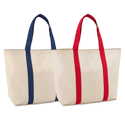 Picture of 8OZ COTTON CANVAS BAG with Colour Strap Handles & Front & Inside Pocket & Magnetic Closure