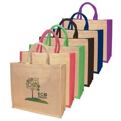 Picture of NATURAL JUTE SHOPPER TOTE BAG with Dyed Gusset