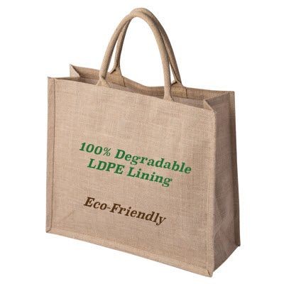 Picture of 100% DEGRADABLE NATURAL TATTON JUTE SHOPPER TOTE BAG FOR LIFE with Degradable Lining.