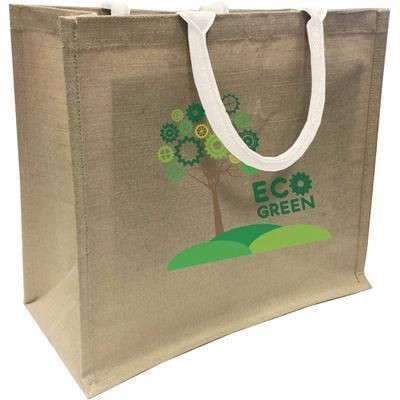 Picture of LARGE NATURAL JUTE ECO SHOPPER TOTE BAG with White Handles