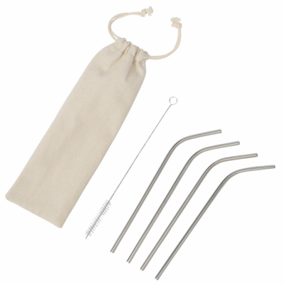 Picture of DRINK HAPPY STAINLESS STEEL METAL STRAW KIT in Silver