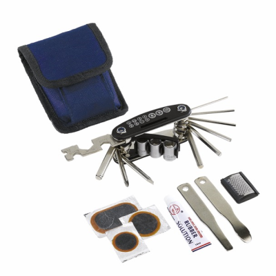 Picture of PRACTICAL STAINLESS STEEL METAL BICYCLE REPAIR SET ON TOUR PACKED in Handy Pouch.