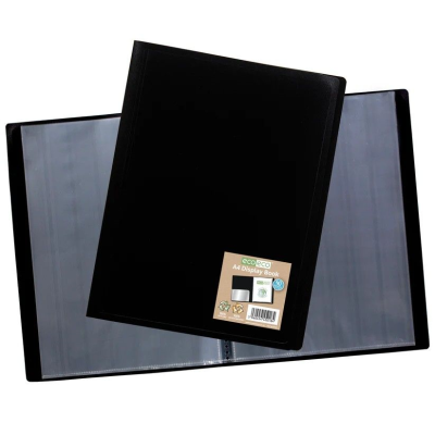 Picture of ECO-ECO A4 100% RECYCLED 40 POCKET BLACK FLEXICOVER DISPLAY BOOK (UK STOCK).