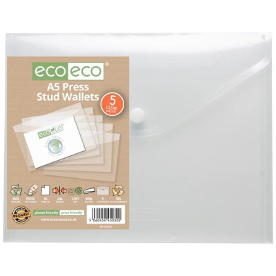 Picture of ECO-ECO A5 95% RECYCLED CLEAR TRANSPARENT PRESS STUD WALLET (UK STOCK).