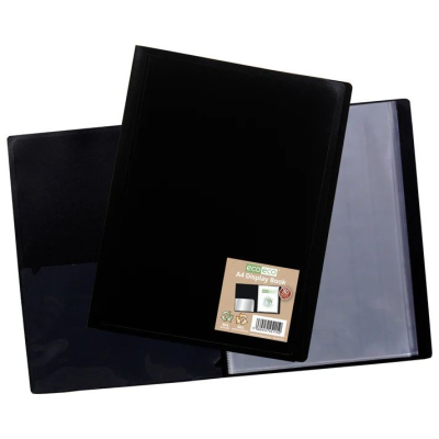 Picture of ECO-ECO A4 100% RECYCLED 80 POCKET BLACK FLEXICOVER DISPLAY BOOK (UK STOCK).