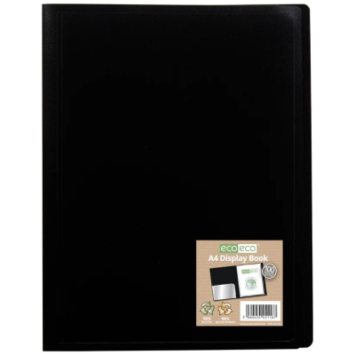 Picture of ECO-ECO A4 100% RECYCLED 100 POCKET BLACK FLEXICOVER DISPLAY BOOK (UK STOCK).