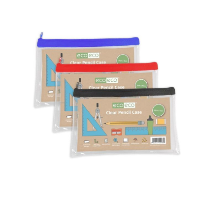 Picture of ECO-ECO SMALL 90% RECYCLED CLEAR TRANSPARENT FLAT PENCIL CASE (UK STOCK).