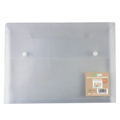 Picture of ECO-ECO A4 100% RECYCLED SINGLE POCKET CLEAR TRANSPARENT EXPANDING FILE (UK STOCK).