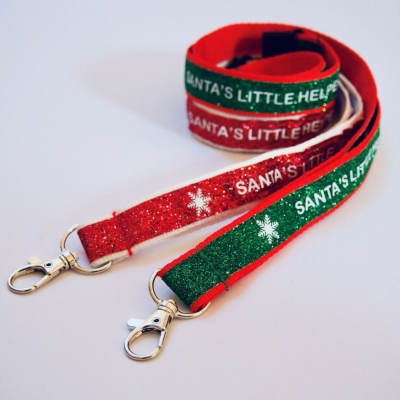 Picture of 20MM PRE-PRINTED CHRISTMAS GLITTER LANYARD in White & Red (Uk Stock).