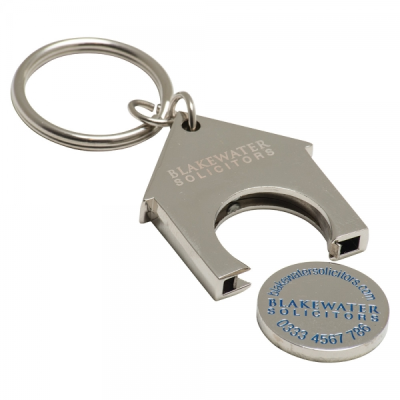 Picture of HOUSE SHAPE TROLLEY COIN KEYRING (STAMPED IRON SOFT ENAMEL INFILL)