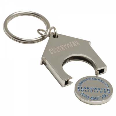 Picture of HOUSE SHAPE TROLLEY COIN KEYRING (STAMPED IRON SOFT ENAMEL INFILL).