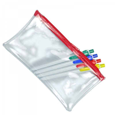 PVC PENCIL CASE (CLEAR with Red Zip)