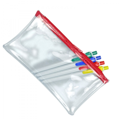 Picture of PVC PENCIL CASE (UK STOCK: CLEAR TRANSPARENT with Red Zip).