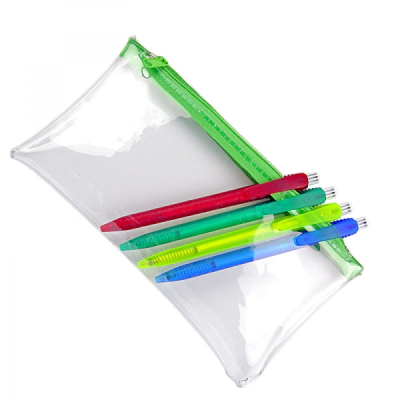 Picture of PVC PENCIL CASE (UK STOCK: CLEAR TRANSPARENT with Green Zip)