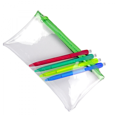 Picture of PVC PENCIL CASE (UK STOCK: CLEAR TRANSPARENT with Green Zip).