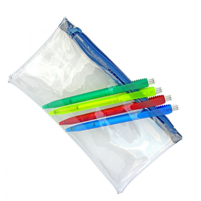 Picture of PVC PENCIL CASE (UK STOCK: CLEAR TRANSPARENT with Blue Zip).