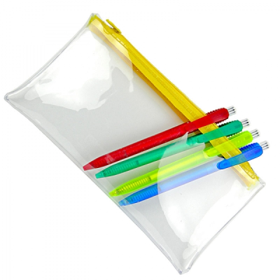 Picture of PVC PENCIL CASE (UK STOCK: CLEAR TRANSPARENT with Yellow Zip)