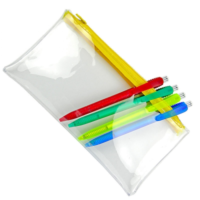 Picture of PVC PENCIL CASE (UK STOCK: CLEAR TRANSPARENT with Yellow Zip).