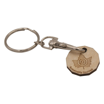 Picture of WOOD TROLLEY COIN KEYRING.