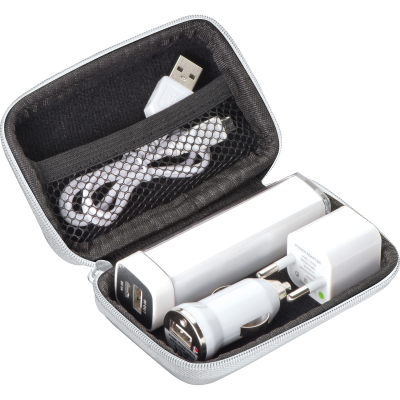 Picture of TRAVEL SET - POWERBANK, EU PLUG, USB CHARGER in White 