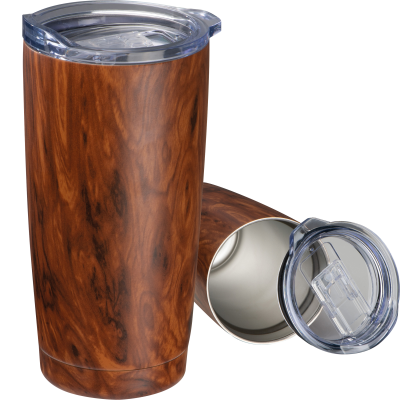 Picture of STAINLESS STEEL METAL MUG with Wood Look Costa Rica in Brown .