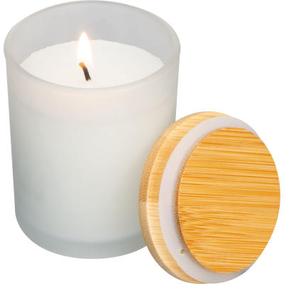 Picture of CANDLE in Frosted Glass with Bamboo Lid Metz in Clear Transparent 