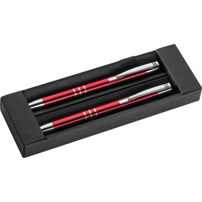 Picture of METAL PEN & PENCIL SET in Red 