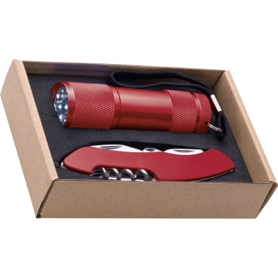Picture of SET TORCH AND POCKET KNIFE DOVER in Red 