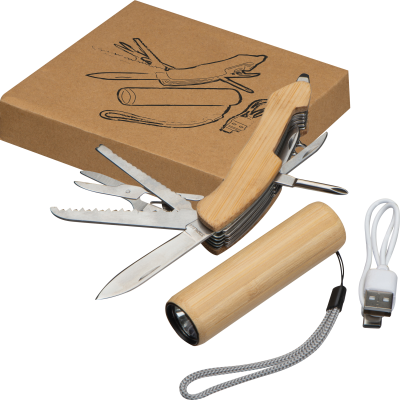 Picture of SET TORCH + POCKET KNIFE OLDHAM in Beige .