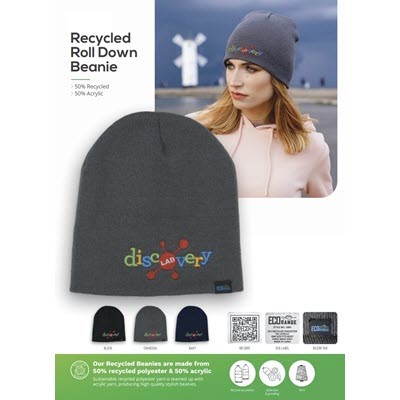 Picture of RECYCLED ROLL DOWN BEANIE HAT.