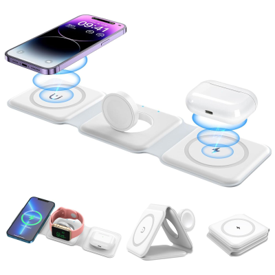 Picture of W38 - 3 in 1 Folding Cordless Charger Pad in White or Black.