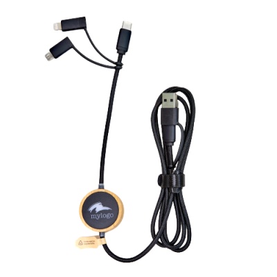Picture of C25 BAMBOO - 60W FAST CHARGER PD MULTI CABLE in Bamboo & Black.