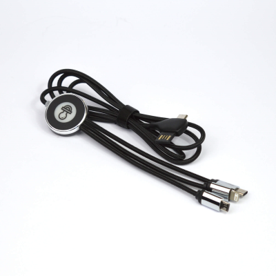 Picture of C24 3 in 1 Multi Charger Cable with LED Logo.