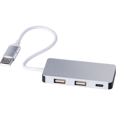 Picture of RECYCLED ALUMINIUM METAL USB HUB in Silver.
