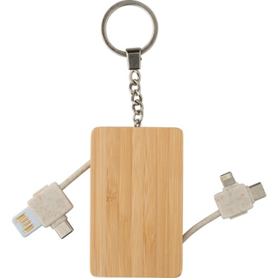 Picture of BAMBOO KEYRING CHAIN with Charger Cables in Brown