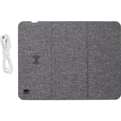 Picture of RPET CORDLESS CHARGER MOUSEMAT & PHONE STAND in Grey