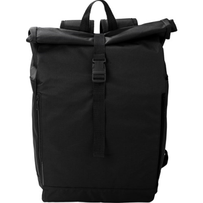 Picture of RPET ROLL TOP BACKPACK RUCKSACK in Black.