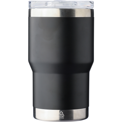 Picture of RECYCLED DOUBLE WALLED TRAVEL MUG with Ceramic Pottery Interior (350Ml) in Black