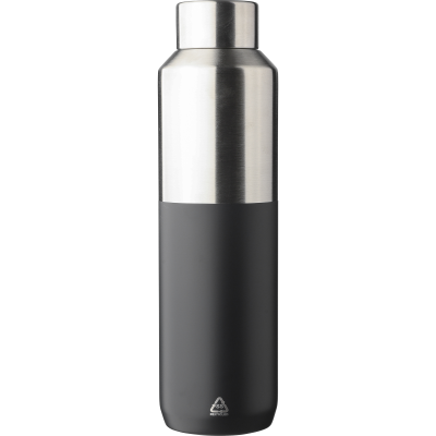 Picture of RECYCLED STAINLESS STEEL METAL DOUBLE WALLED BOTTLE (600ML) in Black