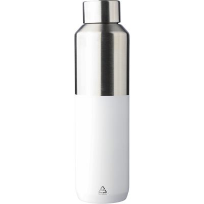Picture of RECYCLED STAINLESS STEEL METAL DOUBLE WALLED BOTTLE (600ML) in White